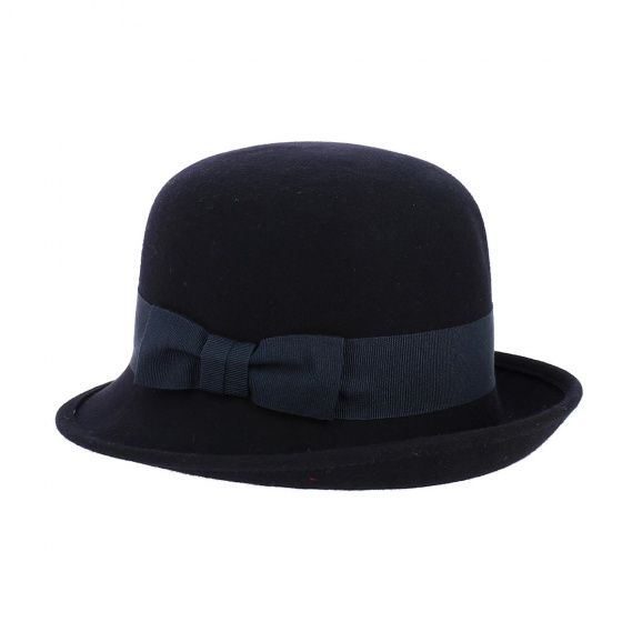 Silvia cloche hat wool felt navy blue - Traclet