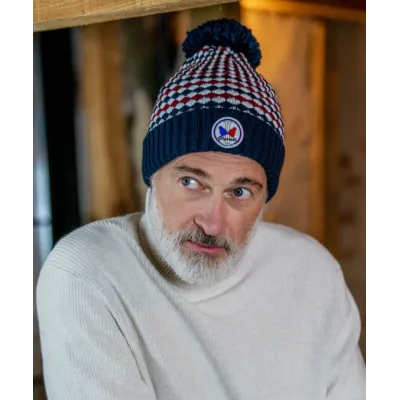 Botal Pom-Pom Beanie - Pipolaki white blue red Reference: 13837 | Chapellerie Traclet