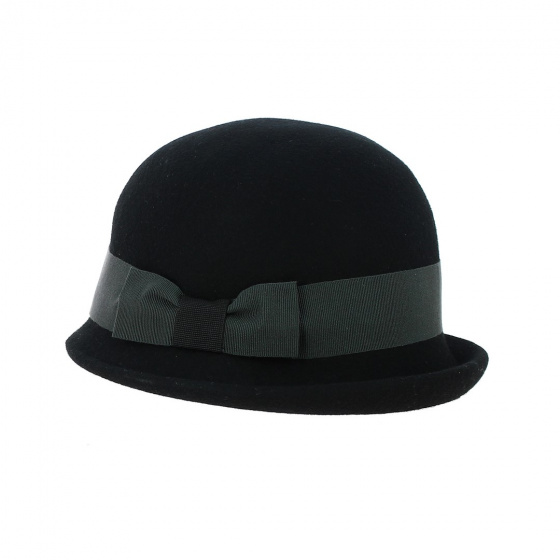 Lucia black wool felt cloche hat - Traclet