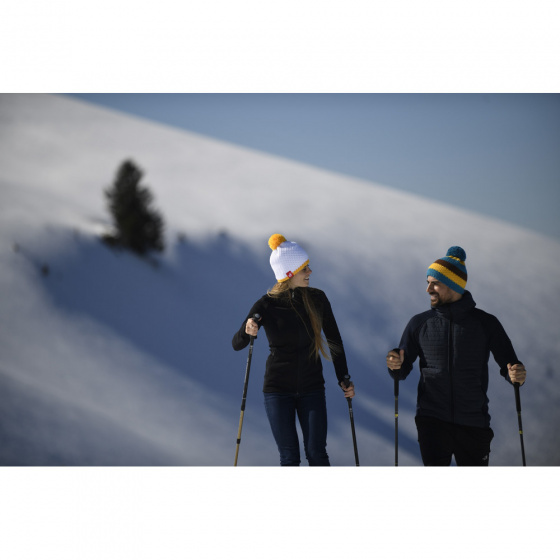 Striped Beanie in Teal Blue & Golden Yellow - Brown