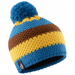 Duck blue, golden yellow and brown striped beanie