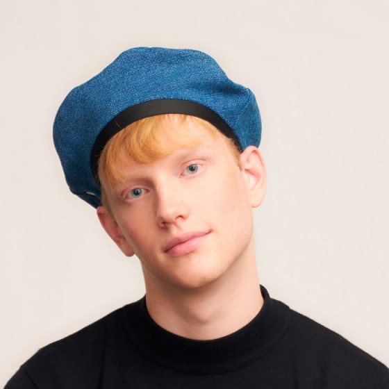 Women's Blue Linen Noah Beret - Laulhère