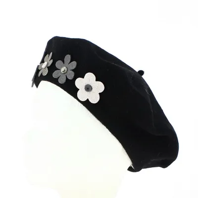 Béret à Fleurs Angela laine noir - Traclet