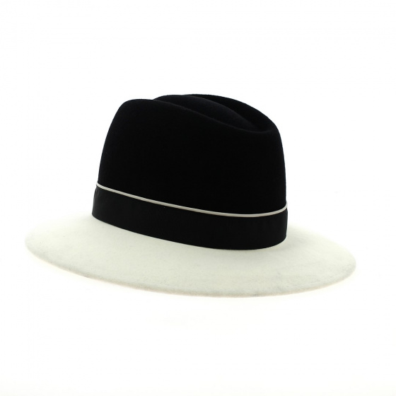 Fedora Hat White and Black Wool Felt - Flechet