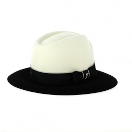 Fedora Hat Black and White Wool Felt - Flechet