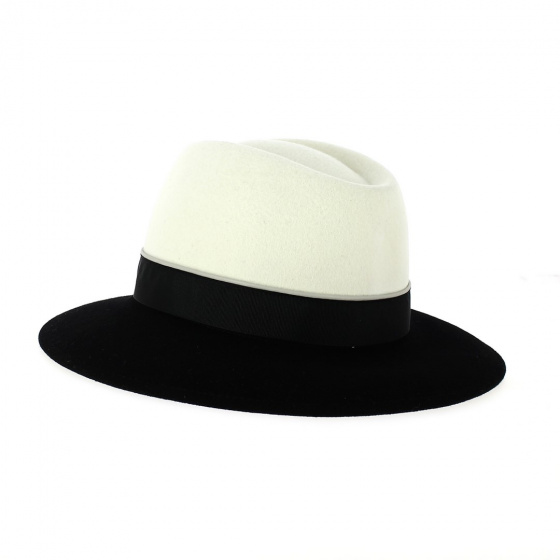 Chapeau Fedora Feutre Laine Noir et Blanc - Flechet Chapeau Fedora Feutre Laine Noir et Blanc - Flechet