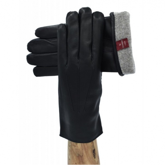 Leather and black silk gloves for men - Traclet