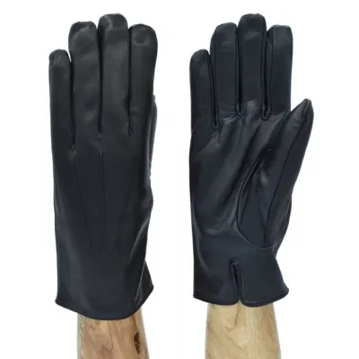 Gants homme en cuir et en soie noir - Traclet