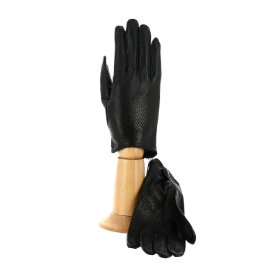 Gants femme en cuir et en soie noir - Traclet