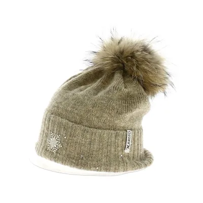 Beige Betty Wool Fur Pompon Hat - Kristo