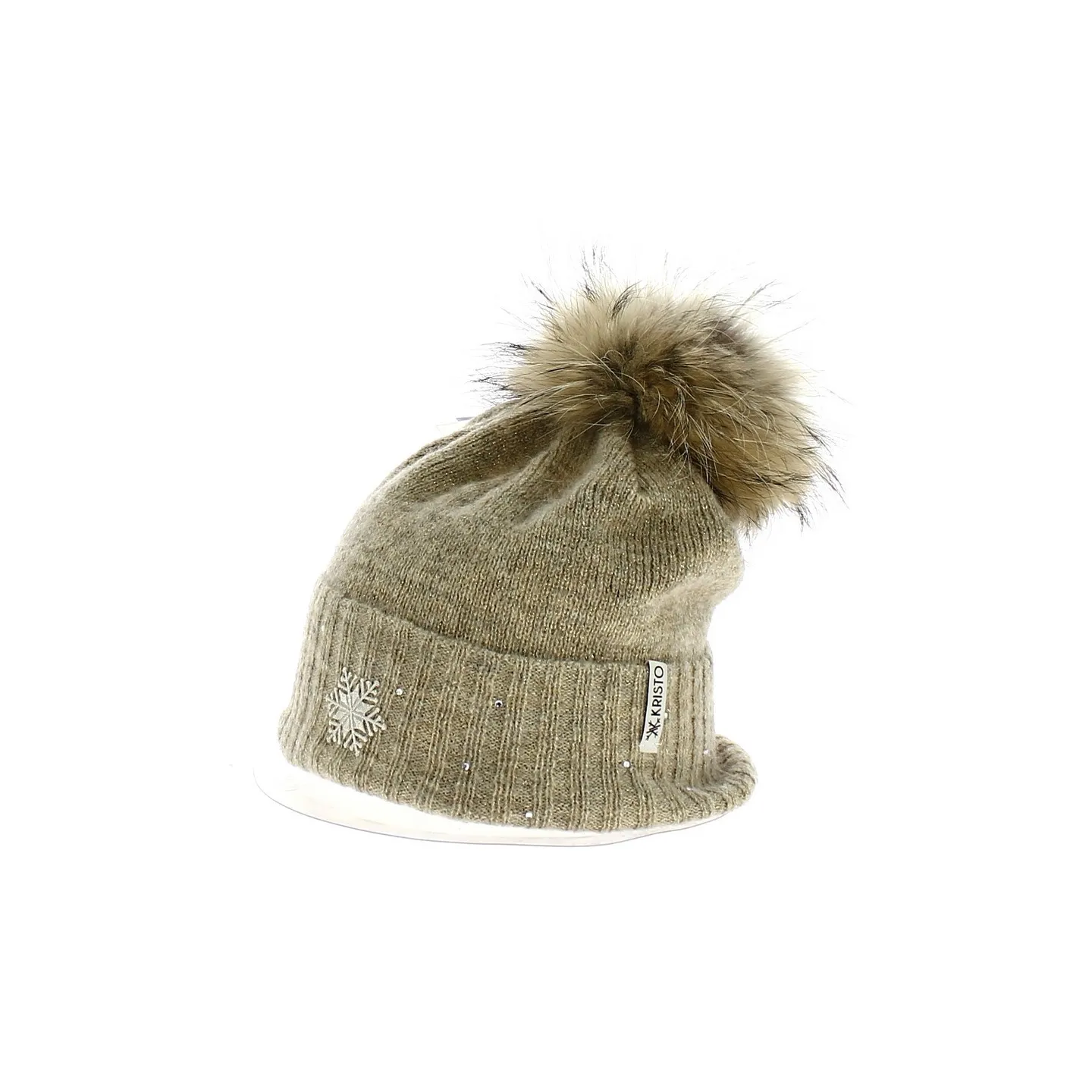 Bonnet Pompon Fourrure Betty Laine Beige - Kristo