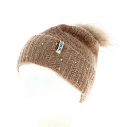 Bonnet Pompon Fourrure Betty Laine Rose pâle - Kristo