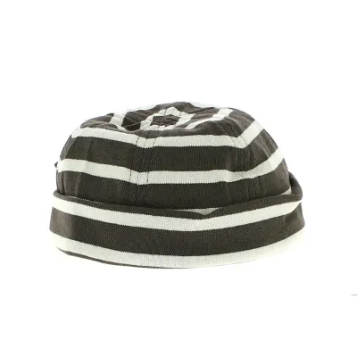 Bonnet Docker Coton à rayures taupe & écru - Traclet