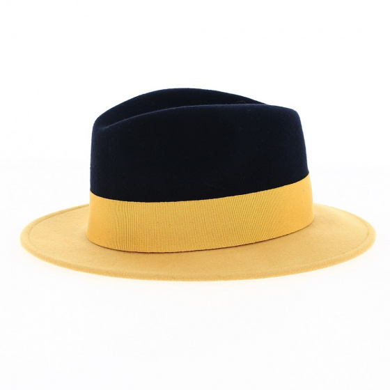 Fedora hat felt wool Venice blue & yellow - Traclet