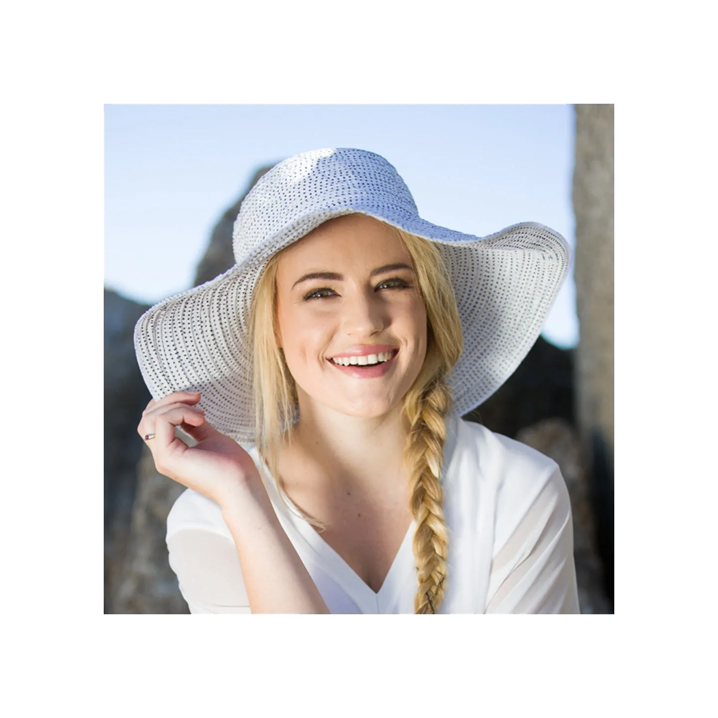 Capeline scrunchie Blanc a poids noir UPF 50+ - House Of Ord
