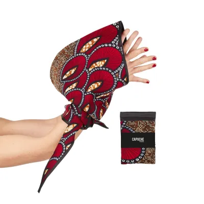 Capuche Plumes de paon Rouge & Ocre - Traclet