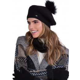 Bella Women's Beret with Black Pompon - Traclet