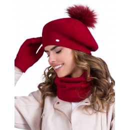 Bella Women's Beret with Red Pompon - Traclet