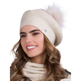Bella Women's Beret with Beige Pompon - Traclet