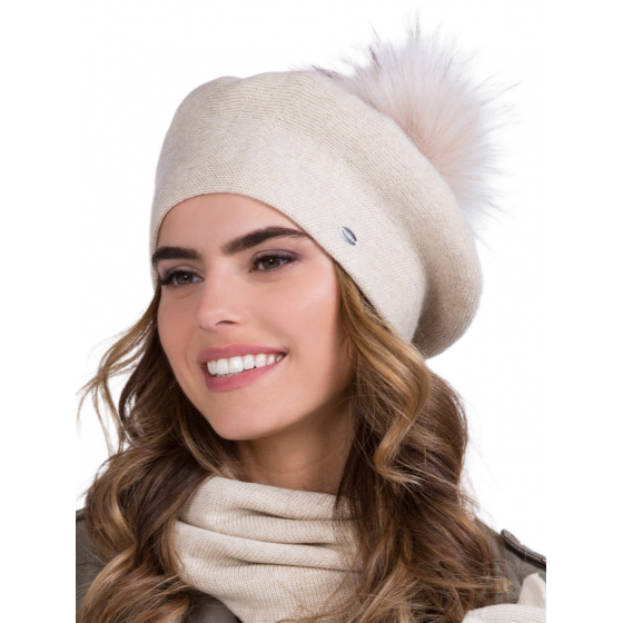 Women's Bella Beige Pompom Beret - Traclet