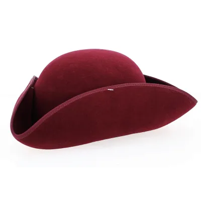 Small Burgundy Wool Felt Tricorn - Traclet Reference: 14740| Traclet Hatters