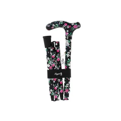 canne pliante allu noir fleurs  fayet