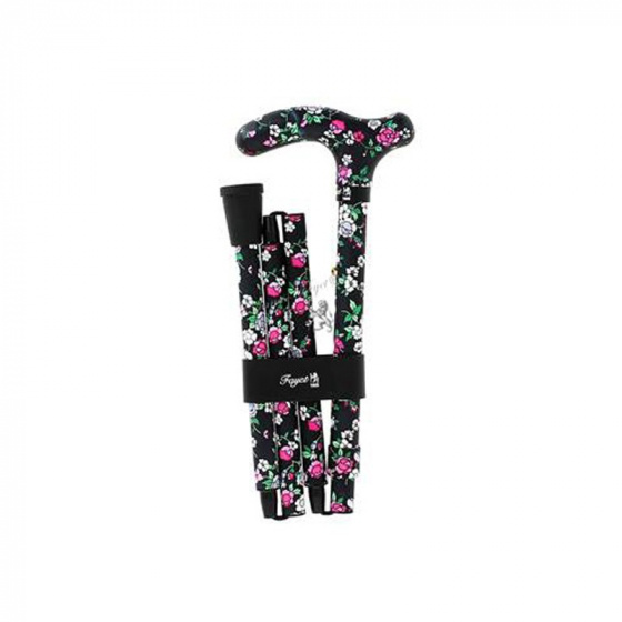 black aluminum folding cane with flowers fayet