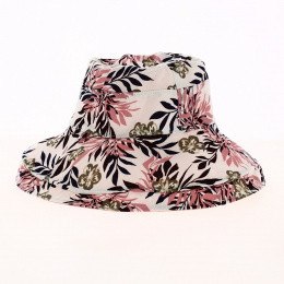 White & Pink Reversible Summer Bobble with Floral Patterns - Traclet