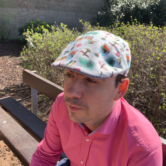 Paperino Flat Cap White Cotton Hawaiian Patterns - Traclet