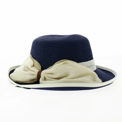 Chapeau Cloche Trani Paille Papier & Lin Bleu - Traclet
