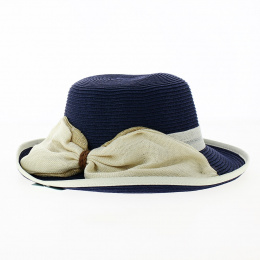 Cloche Hat Trani Straw Paper & Linen Blue - Traclet