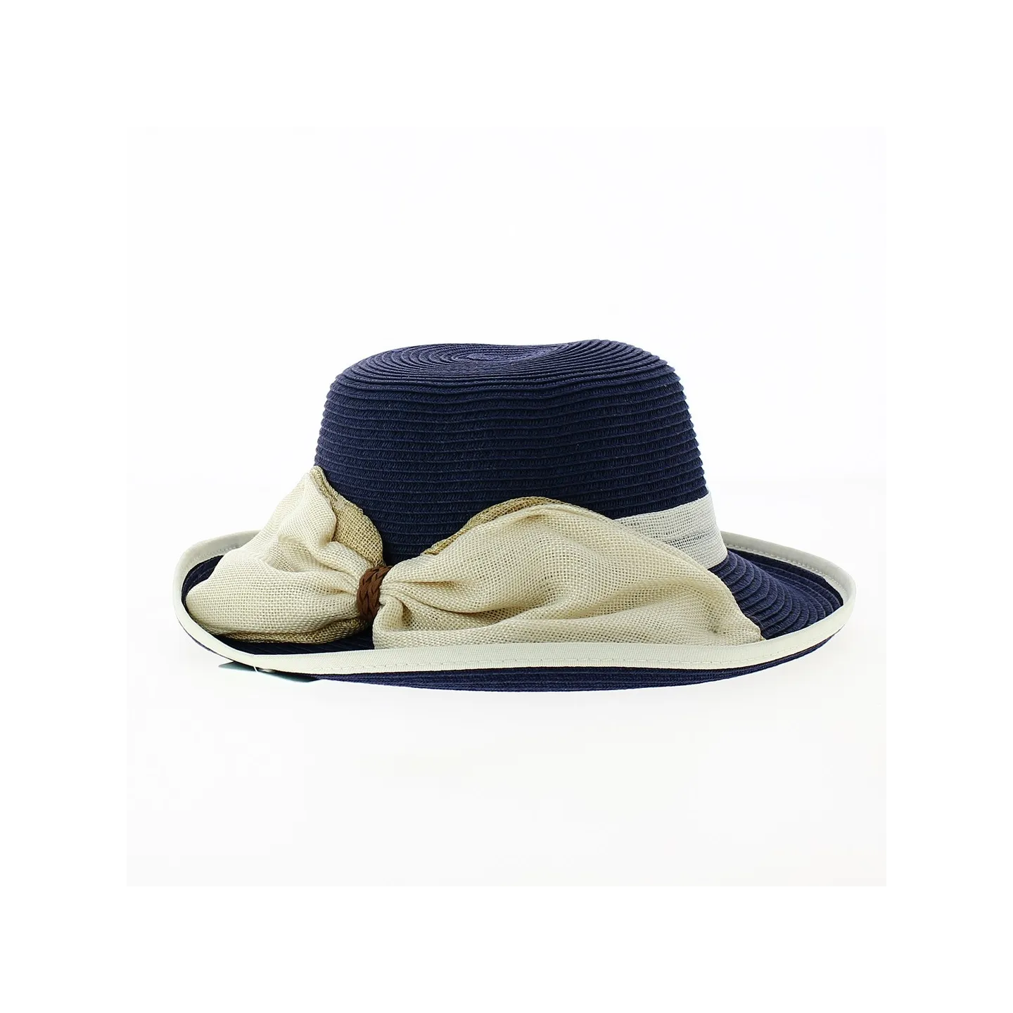 Chapeau Cloche Trani Paille Papier & Lin Bleu - Traclet