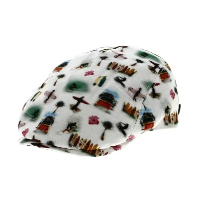 Casquette Plate Bang Lin Blanc Motifs Hawaï Surf - Traclet