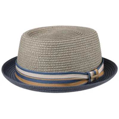 Stetson Grey & Navy Blue Toyo Scriba Porkpie Hat