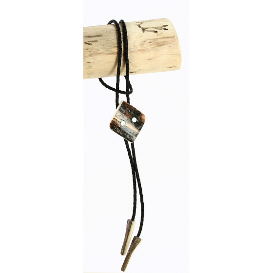 Bolo Tie - Mammoth Ivory & Fossil Mother of Pearl 14 - Traclet