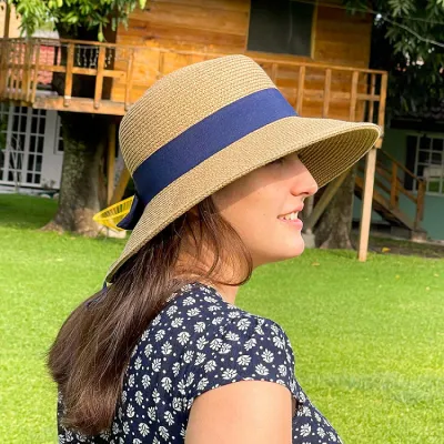 Chapeau de protection solaire Amalfi Paille Papier Marine - Traclet