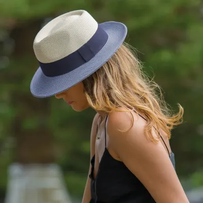 Chapeau Fedora Naledi Blanc crème/Marine UPF50+ - House of Ord