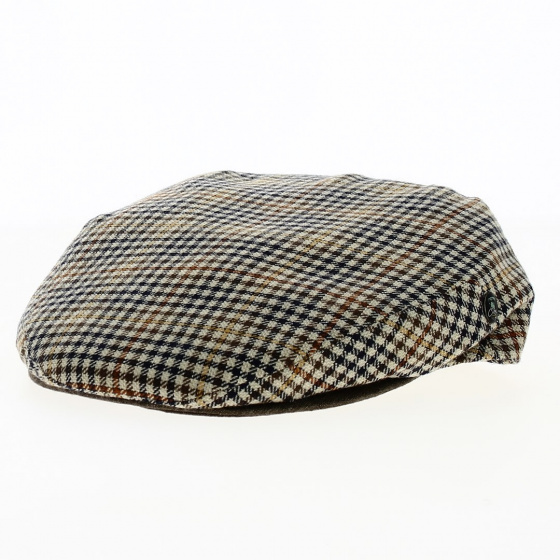 Delgo Houndstooth Flat Cap Linen Beige - City Sport