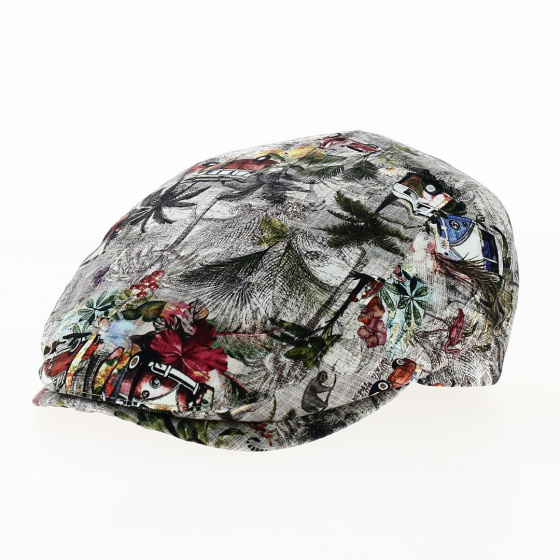 Casquette Bombée Marco Coton Gris Multicolore Motifs Hawaï - Flechet