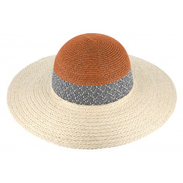Marseillan Orange & Natural Paper Straw Wide-Brimmed Hat - Traclet