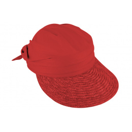 Lolita Visor Cap Straw & Cotton Red - Traclet