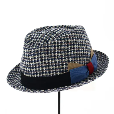 Trilby Bertho Houndstooth Cotton Hat Navy Blue - Marone
