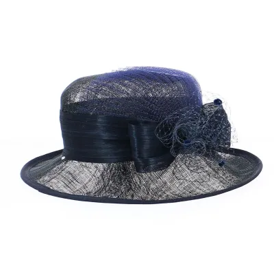 Chapeau de Cérémonie Isa Paille Marine - Traclet