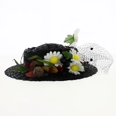 Black Straw Mary Poppins Hat - Traclet