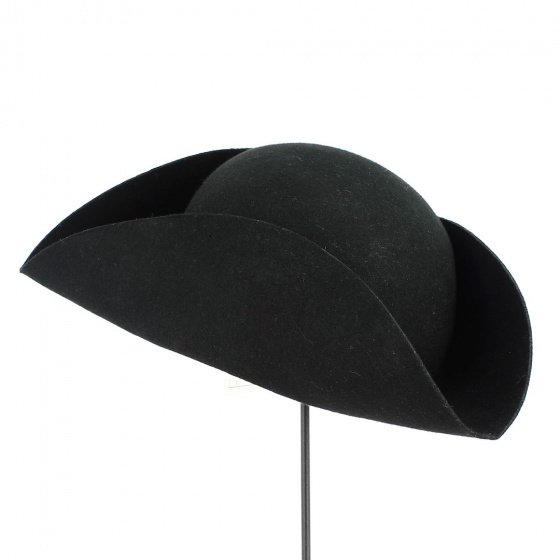 Chapeau Tricorne Aristocrate Feutre Laine Noir Non Bordé - Traclet