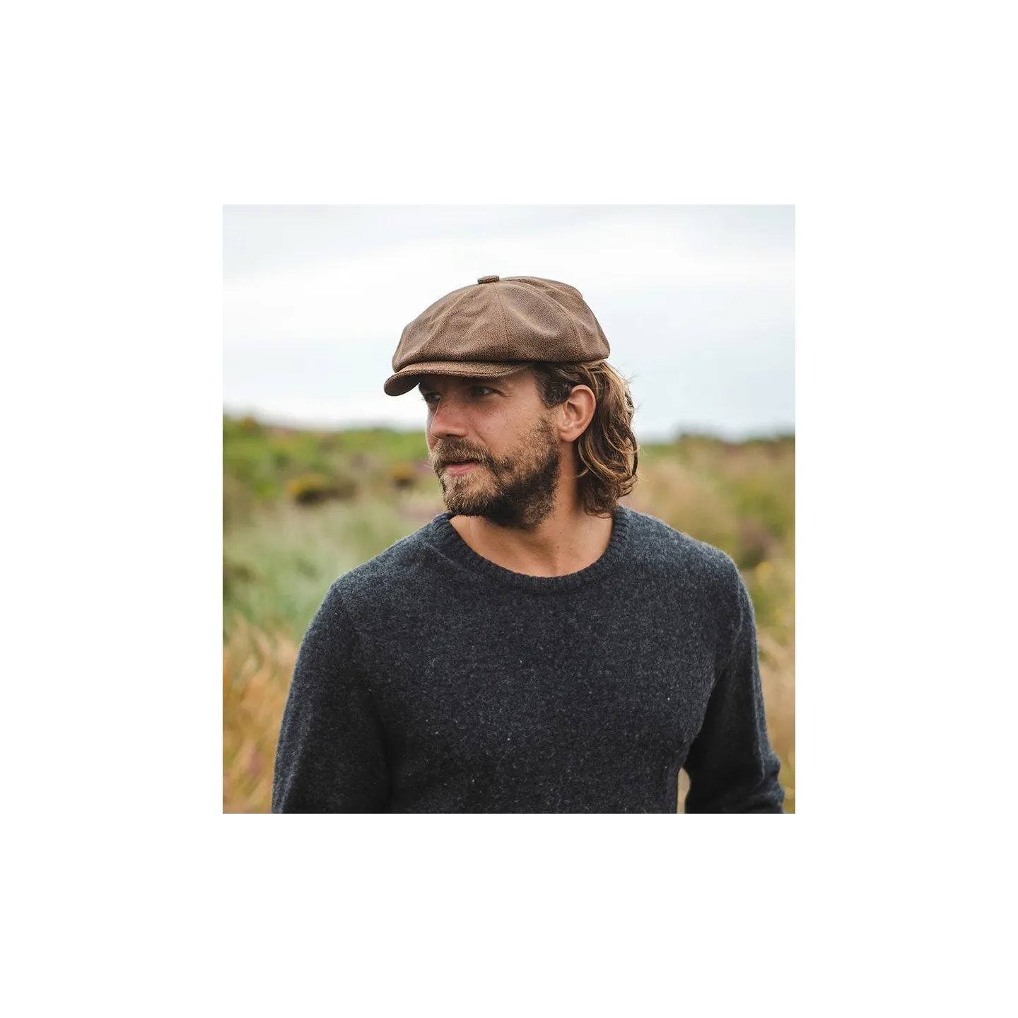 8 ribbed cap, aged leather