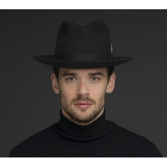 Black Gangster Fedora Hat - Bailey