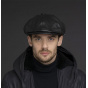 Black Leather Newsboy Cap Noclin - Bailey