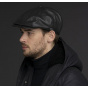 Black Leather Newsboy Cap Noclin - Bailey