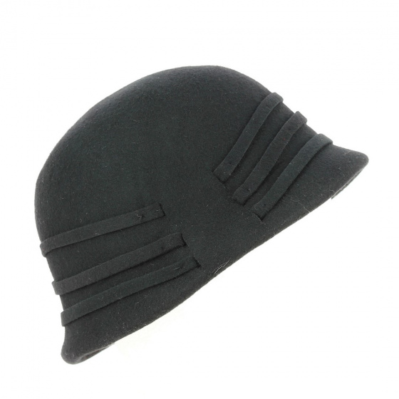 Black Wool Felt Cloche Hat - Traclet